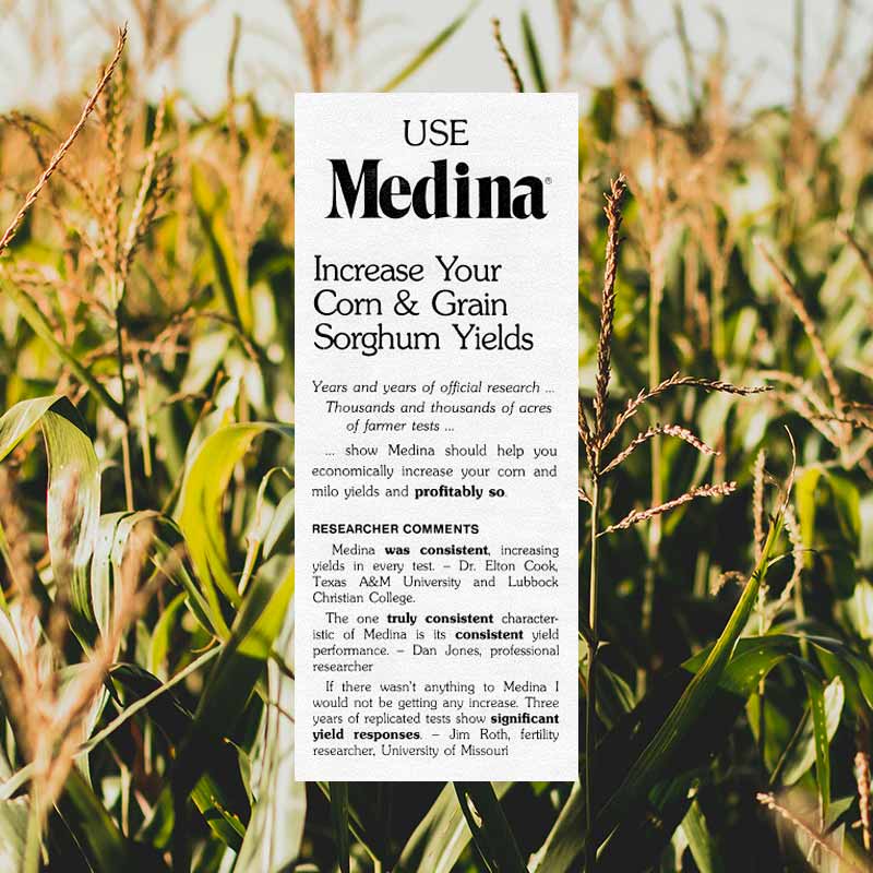 corn and grain sorghum yield increase with Medina Agriculture products