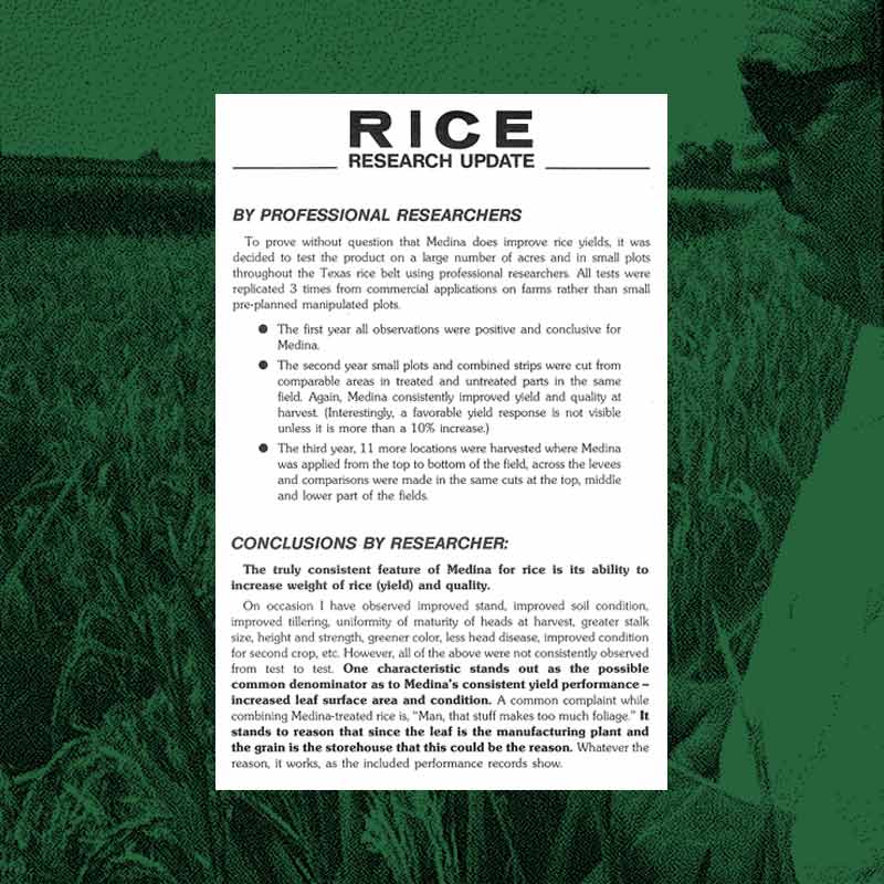 rice yield increase using Medina AG products